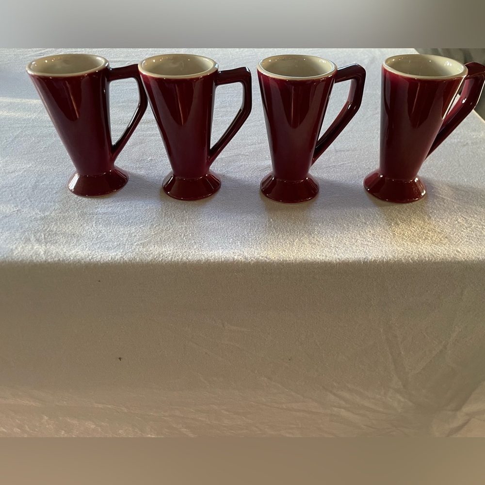 RETRO 4 X CHEFSWARE BURGUNDY COFFEE MUGS TWIN- PEAKS DOUBLE R DINER. DAVID LYNCH